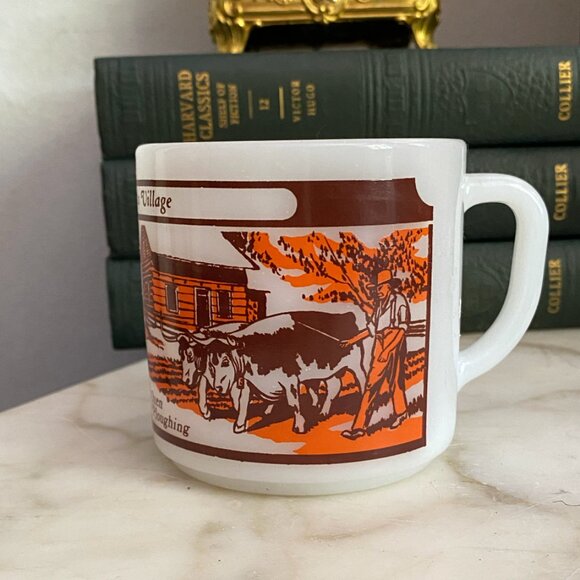 Vintage 70s Upper Canada village Mug Tea Cup Milk glass French Oxen ect - Picture 3 of 4